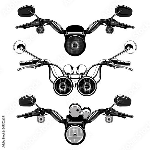 Set of vector images of motorcycle handlebars.