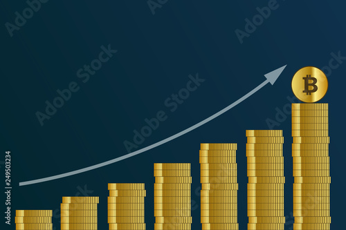rising bitcoin course many golden digital coins finance concept vector illustration EPS10
