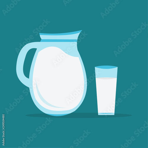 milk jug with one glass milk vector illustration