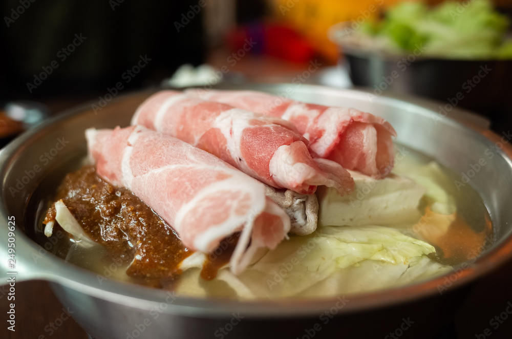 hot pot with vegetables and pork hot pot with vegetables and pork