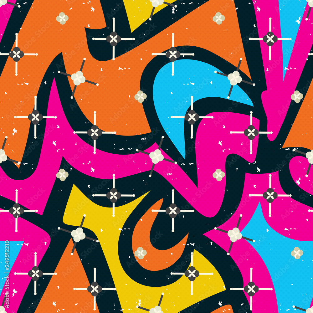 Obraz kolorowe graffiti abstrakcyjny wzór na czarnym tle