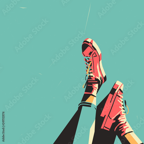 Abstract image of legs in sneakers.