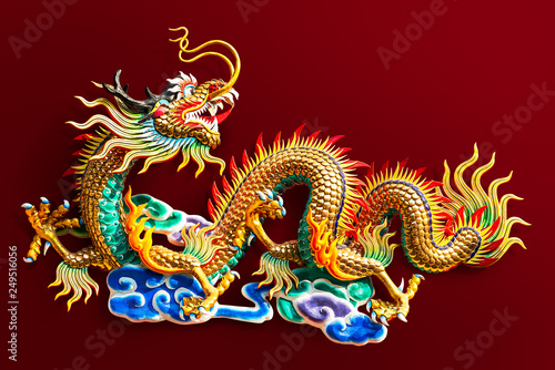 Canvas Print Chinese golden dragon statue