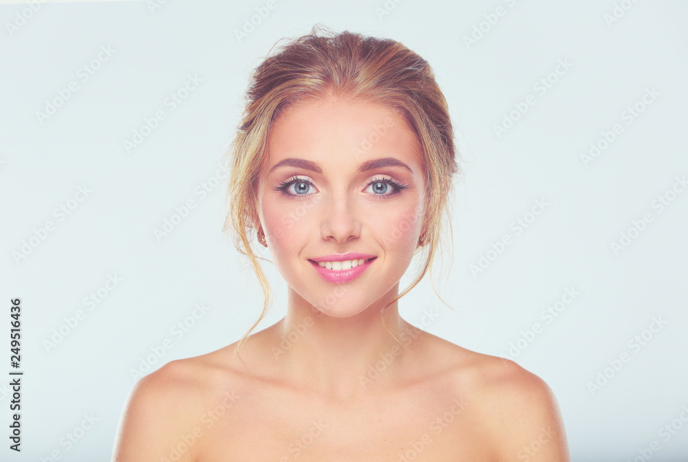 Portrait of beautiful woman on white background . Portrait of beautiful woman on white background .