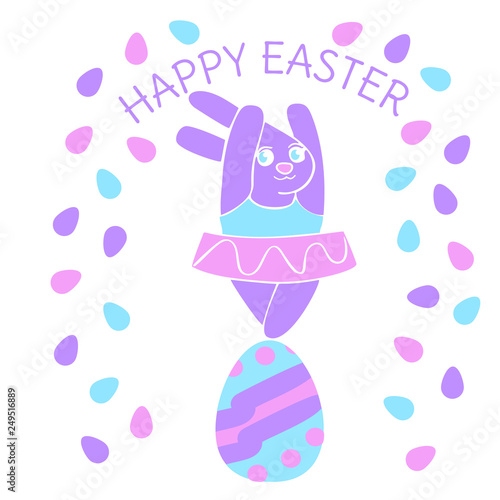 color rabbit greeting cart. Coloring book page for adults and kids. Easter themed vector illustration for gift card, flyer, certificate or banner, icon, logo, patch, sticker