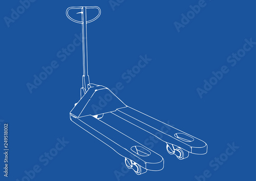 drawing pallet truck vector blue background