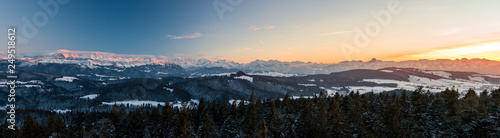 panorama of winter sunset in the Bernese Alps © schame87