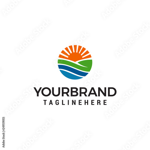 Farmland logo template. meadow sun circle Logo. Agriculture illustration designs template