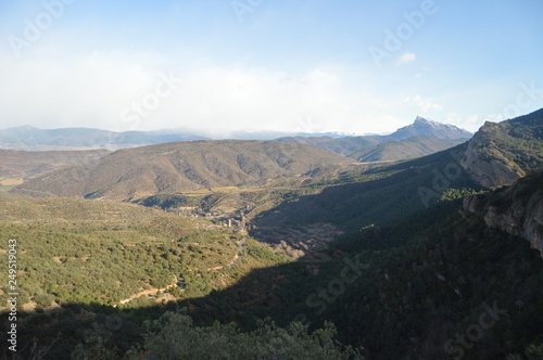 The Mountain And San Juan De La Peña Valley From The Royal Monastery Of San Juan De La Peña In Botaya. Travel, Landscapes, Nature, Architecture. December 28, 2014. Botaya, Huesca, Aragon. Spain.