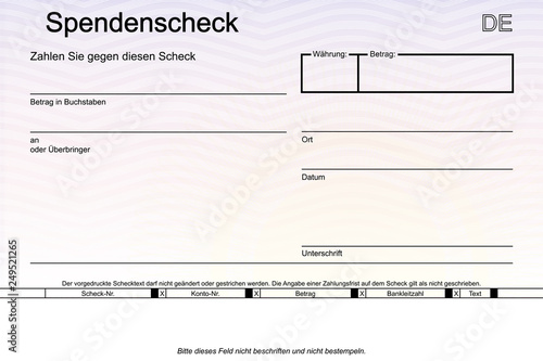 Spendenscheck mit abstraktem Motiv