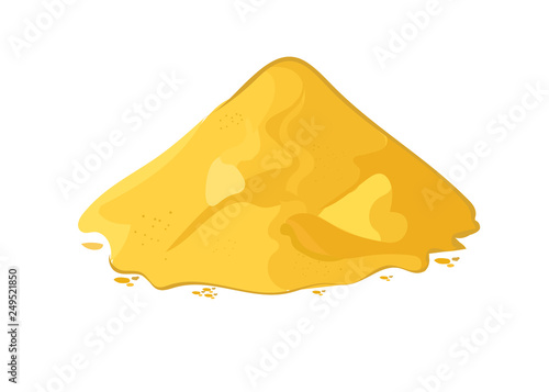 Heap of sand on white background. Set of sand mountains.
