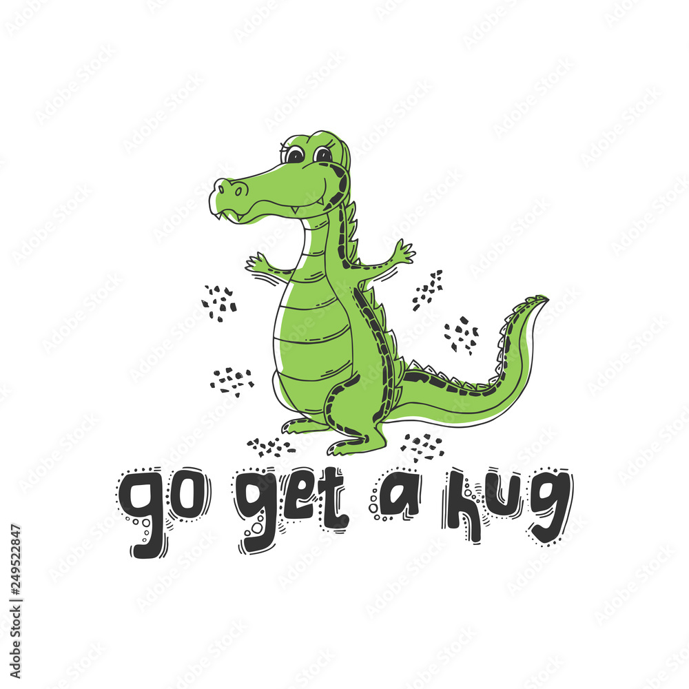 Obraz premium Hand drawn cute crocodile and the inscription 