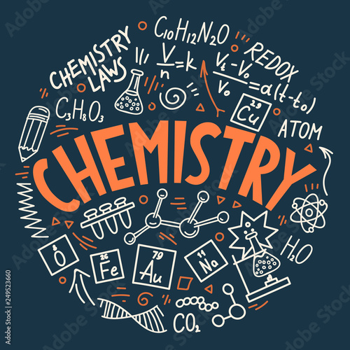 Chemistry. Education doodles and lettering.