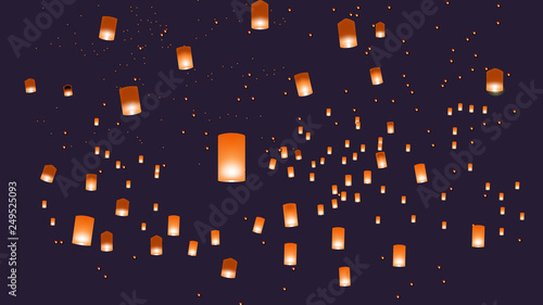 Vector illustration of chinese lanterns in the blue sky