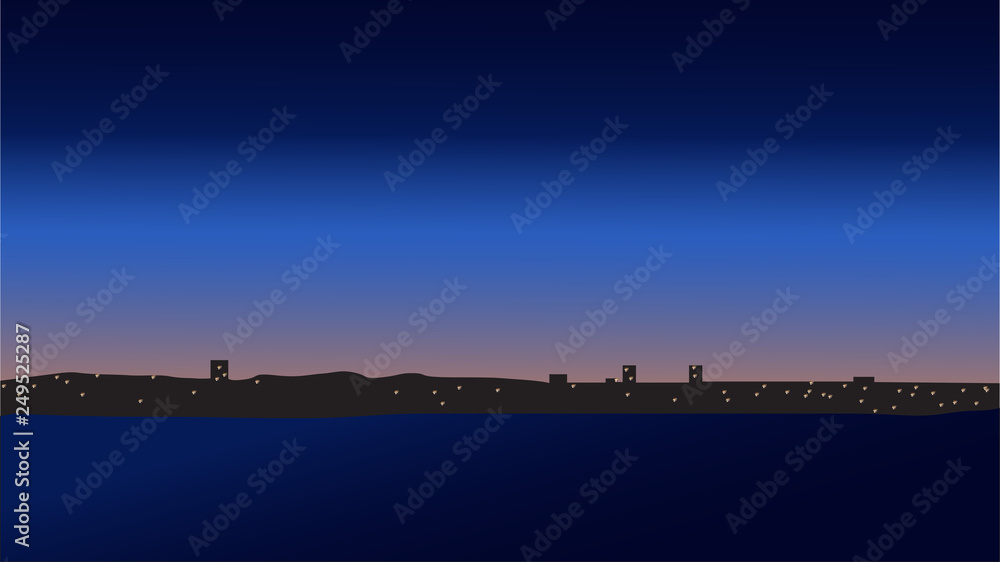 Vector ilustration with sea lanscape at sunset