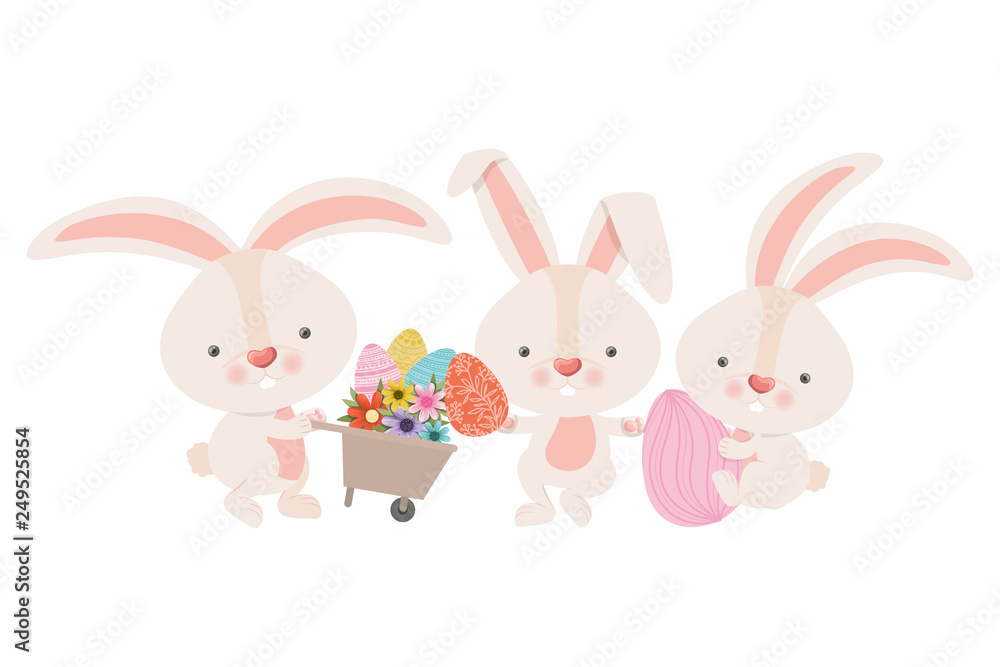 rabbits with wheelbarrow and easter egg icon rabbits with wheelbarrow and easter egg icon