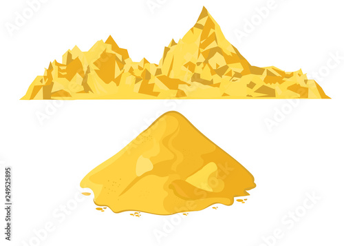 Heap of sand on white background. Set of sand mountains.
