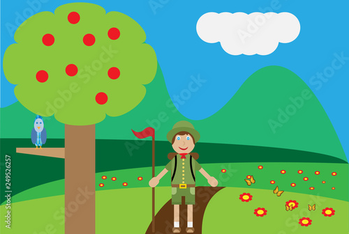 Scout al aire libre en el campo.
