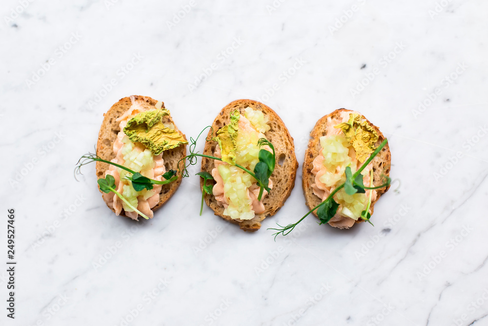 Smoked salmon pate on bread slices Smoked salmon pate on bread slices