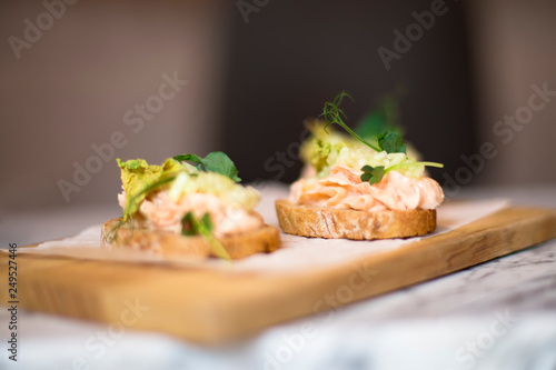 Smoked salmon pate on bread slices
