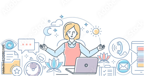 Mindfulness at work - modern line design style illustration