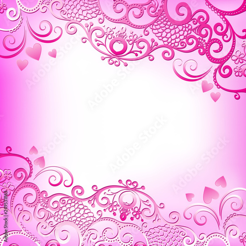 Elegant valentine frame in delicate pink tones with vintage pattern