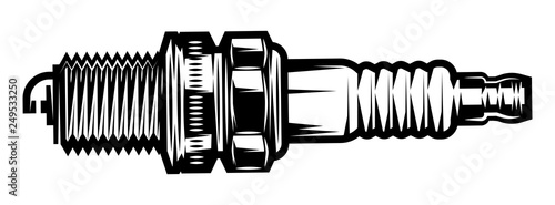 Vector monochrome illustration with spark plug on white background