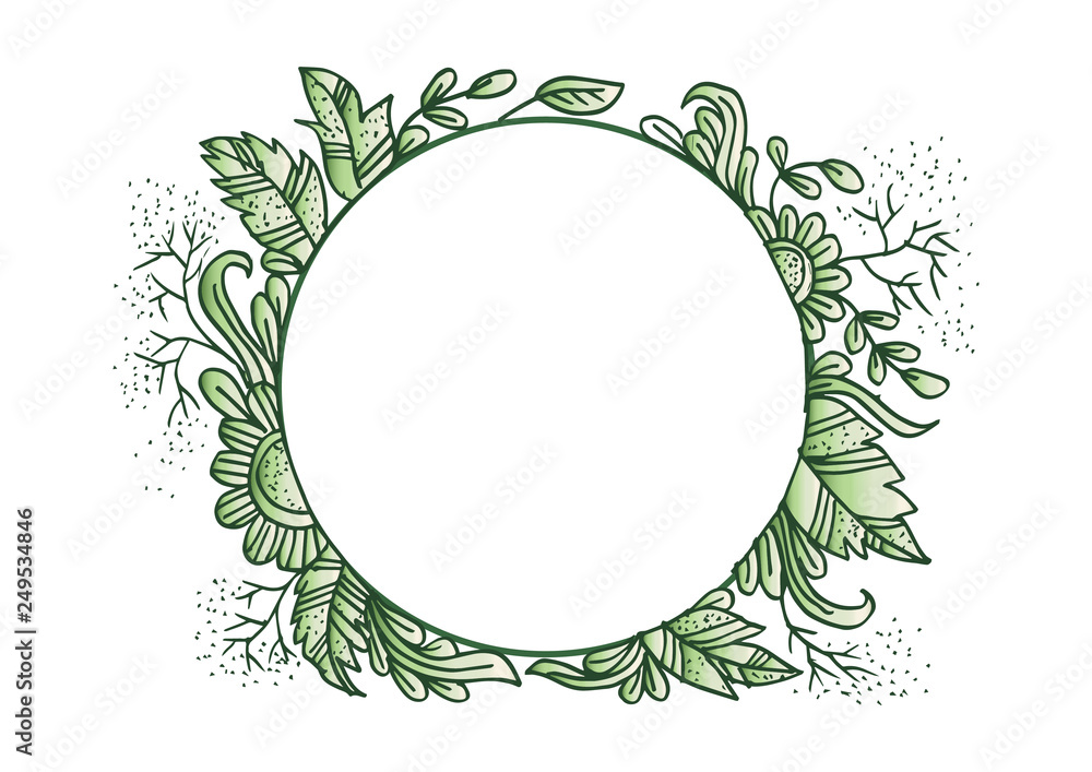 Hand drawn rounded floral frame.