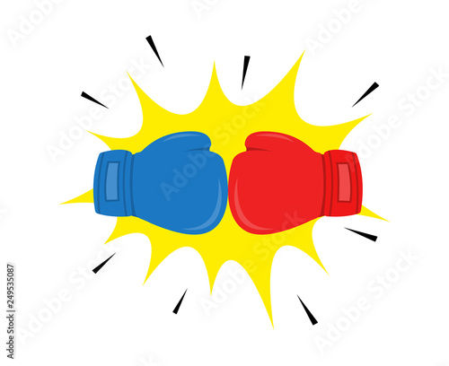 Boxing gloves blue and red fighting vs each other competition flat design