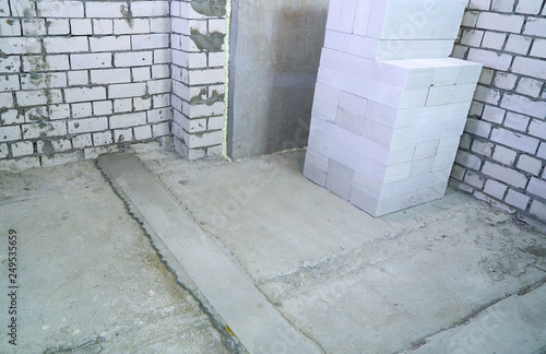 concrete basement prepared for further brick laying