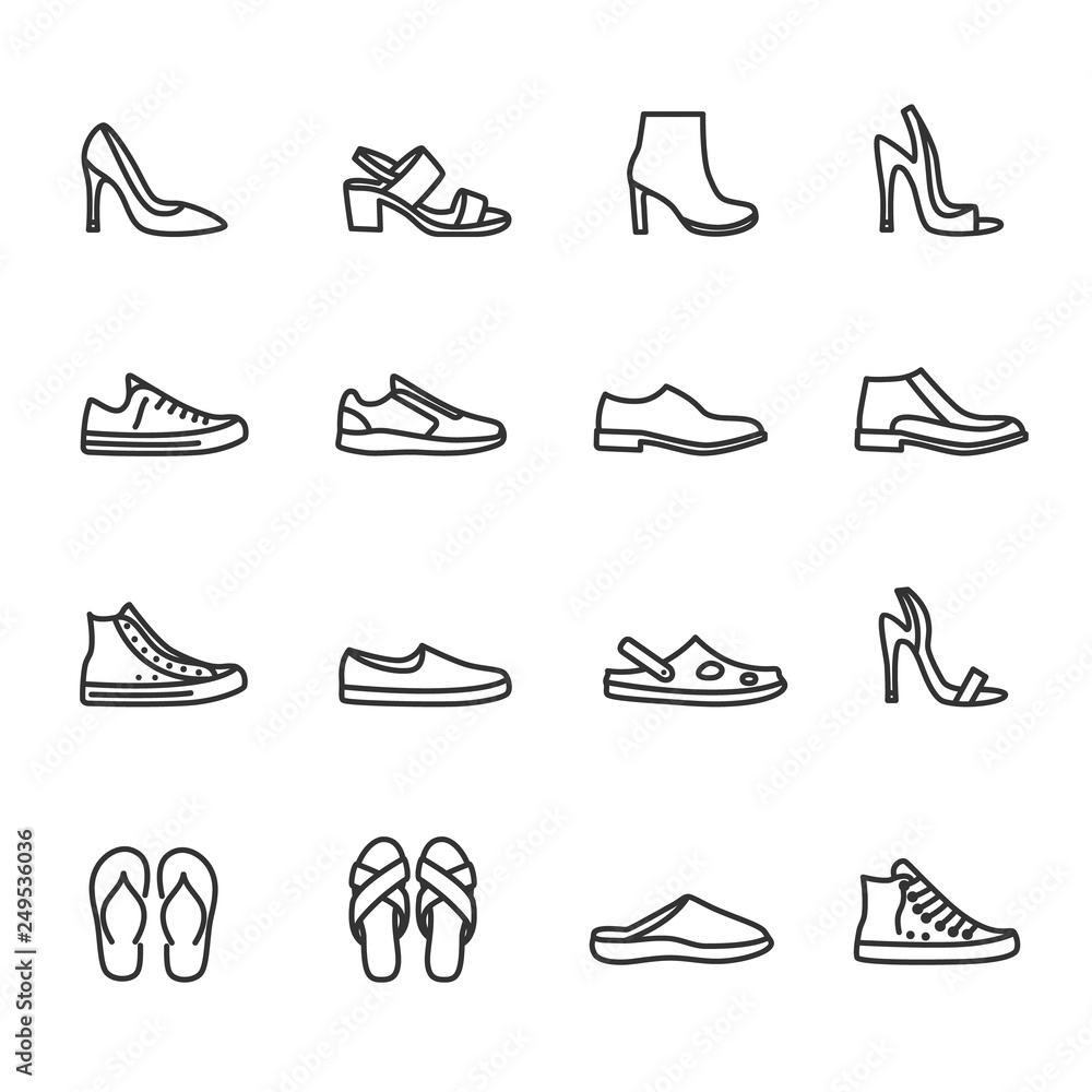 Vector set of shoes line icons. - obrazy, fototapety, plakaty 