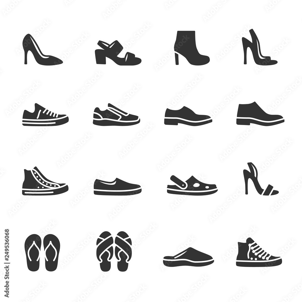 Vector set of shoes icons. - obrazy, fototapety, plakaty 