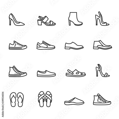 Vector set of shoes line icons.