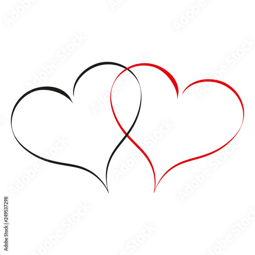 Heart two love sign. Icon on white background. Romantic symbol linked, join, passion and wedding. Template for t shirt, card, poster. Design flat element of valentine day. Vector illustration