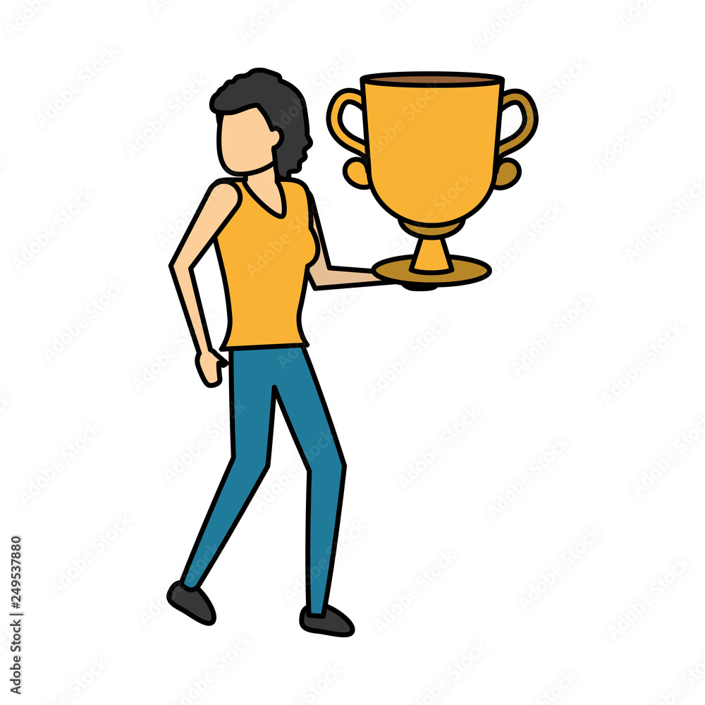 Fototapeta premium business woman holding gold trophy