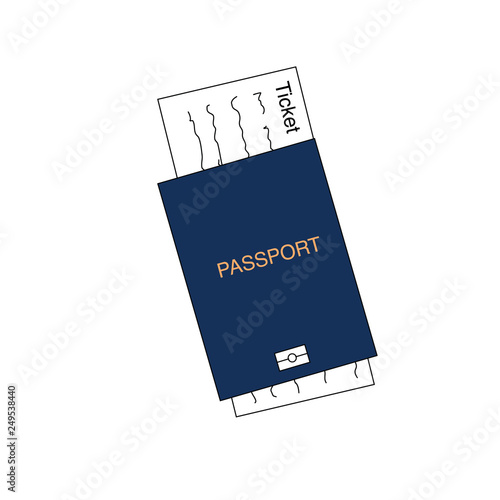Blue international document, passport with ticket, travel concept, flat design vector illustration