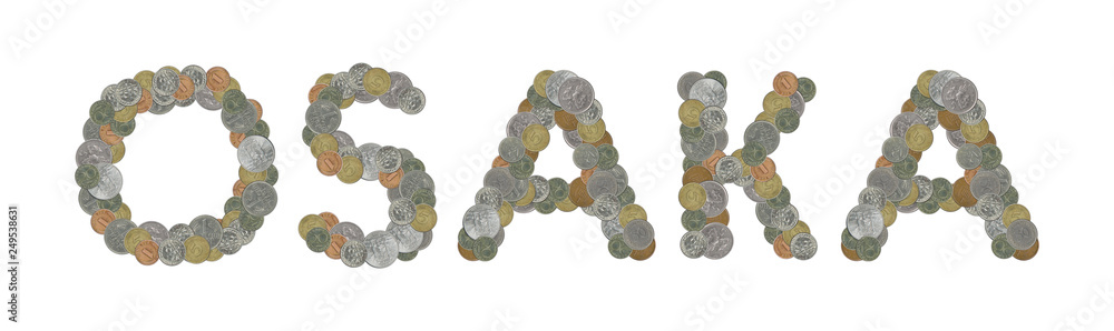 OSAKA with old coins on white background OSAKA with old coins on white background
