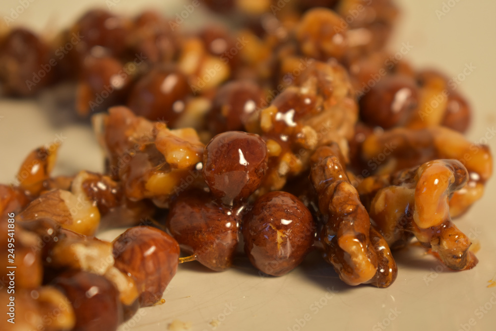 glazed nuts in sugar, macro fragment glazed nuts in sugar, macro fragment