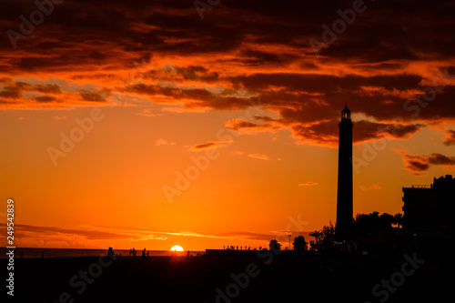 Maspalomas Lighthouse Silhouette during sunset