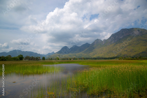 landscape of mountains and big green lake  Sam Roi Yot  Thailand.
