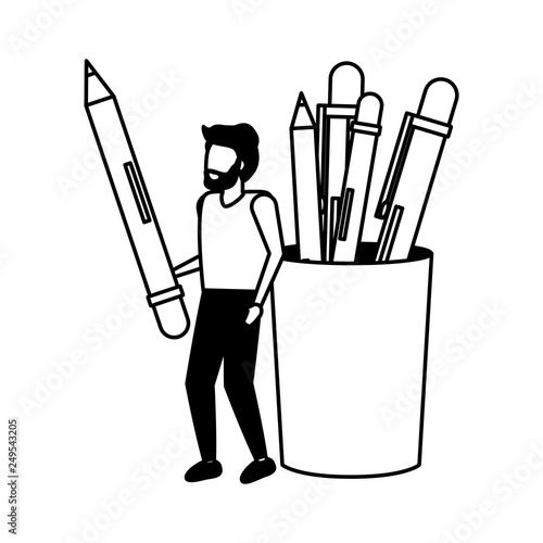 man with pencil and filled case