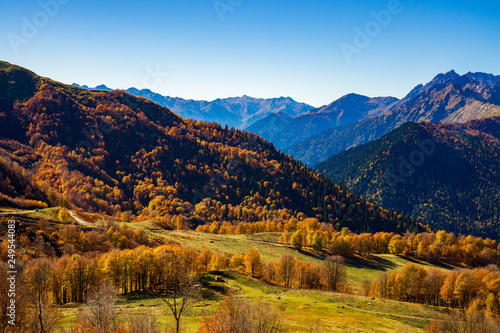 Mountains in autumn on a Sunny cloudless day. Great Caucasus range. Abkhazia. Georgia. © Andrey