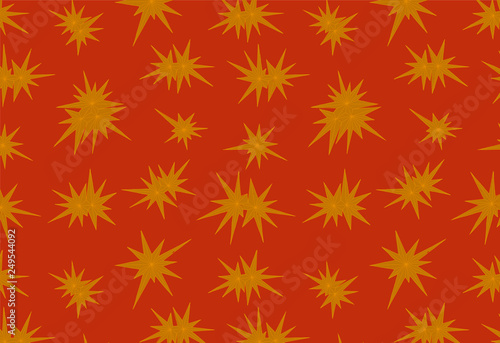 Magic polygon golden stars on red background seamless vector pattern