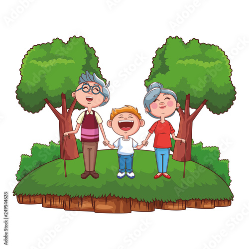 grandparents and grandson park