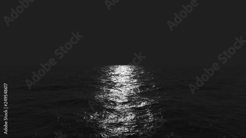black ocean stretching into the horizon with the reflection of moonlight to insert titles as background photo