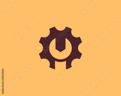 Repair service gear vector logo. Fix wrench cogwhell logo.