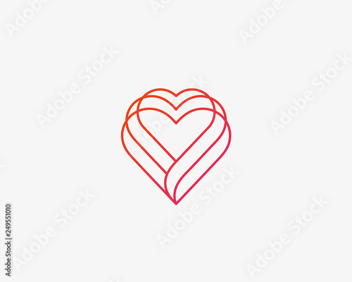 Linear heart vector logo. Valentines day medical health logotype.