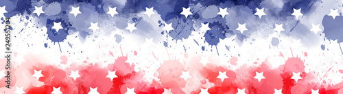 Watercolor banner in USA flag colors with stars