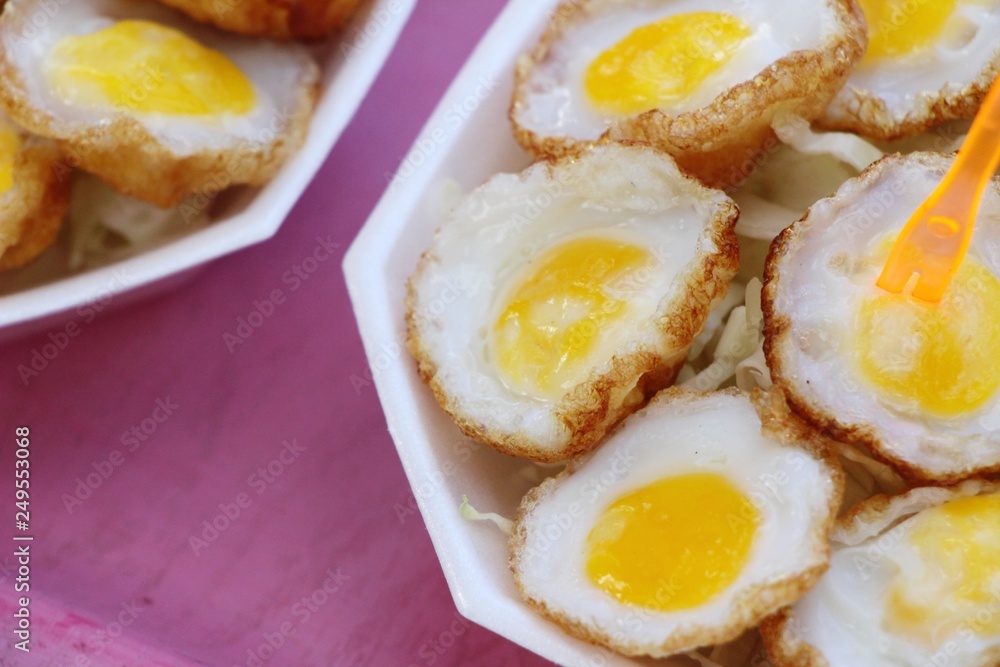 Quail eggs with sauce in street food Quail eggs with sauce in street food