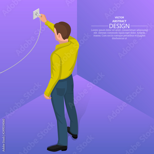 Person connects the power plug